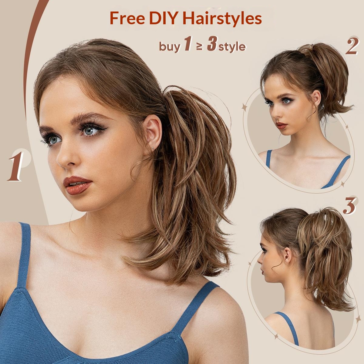 High-temperature Synthetic Hair Wig Clip-on Ponytail Womens Short Style Voluminous Small…