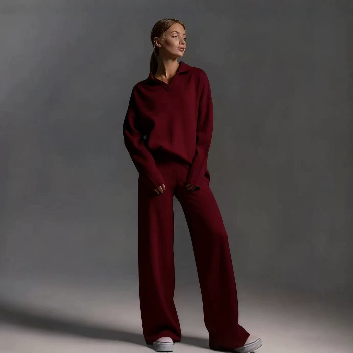 Fashion TikTok European And American Solid Color Autumn Winter Suit With Polo Neck And…
