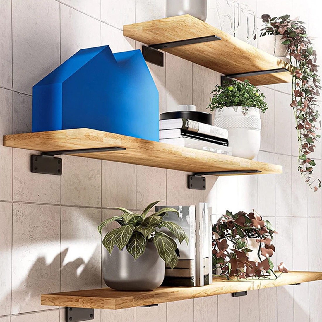 4-Pack Heavy Duty Black Cast Iron Shelf Brackets, Floating Shelf Supports 20cm