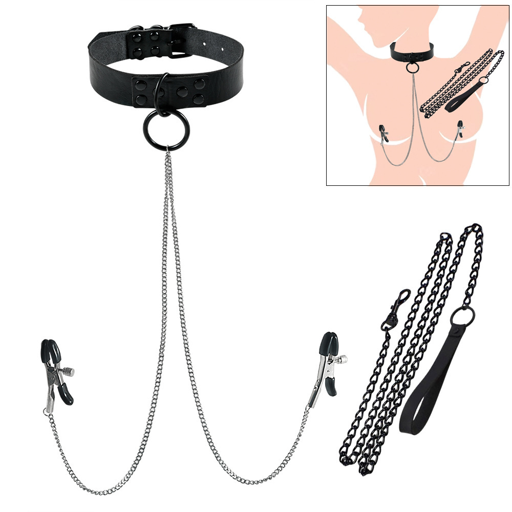 Dark-themed Nipple Clamps And Neck Ring Necklace Set For Couples
