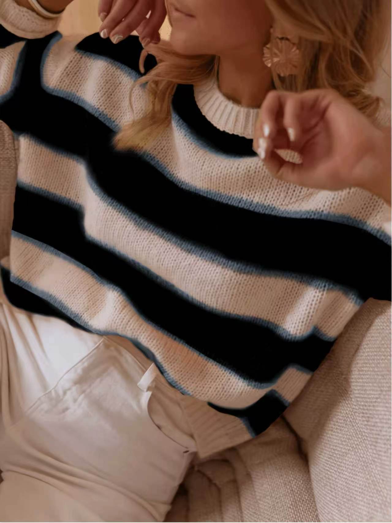 Exclusive Export, New Autumn And Winter Women's Clothing, Vintage Striped Loose Casual…