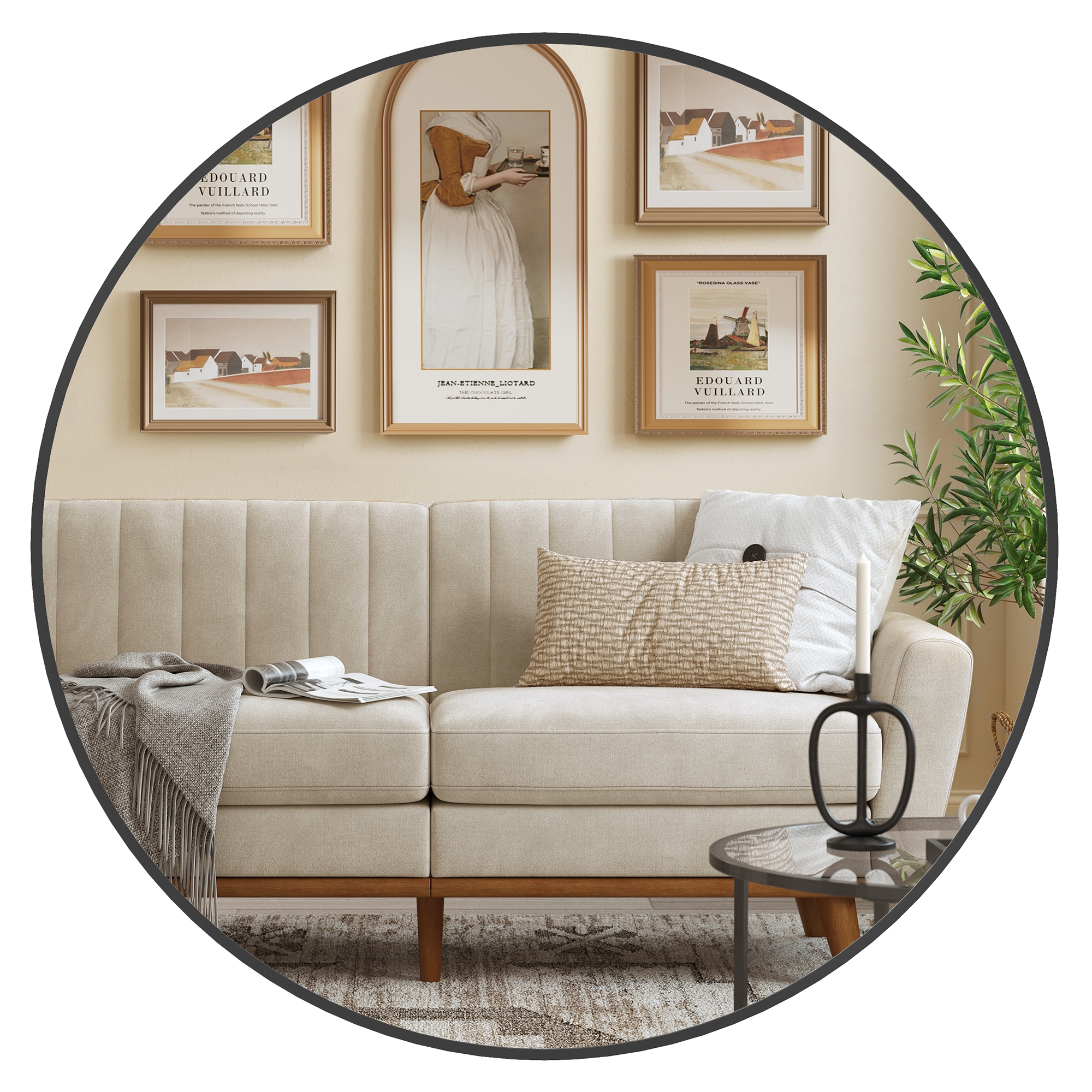 SONGMICS Bathroom Round Mirror For Wall, Aluminium Alloy Frame, 30 Inches