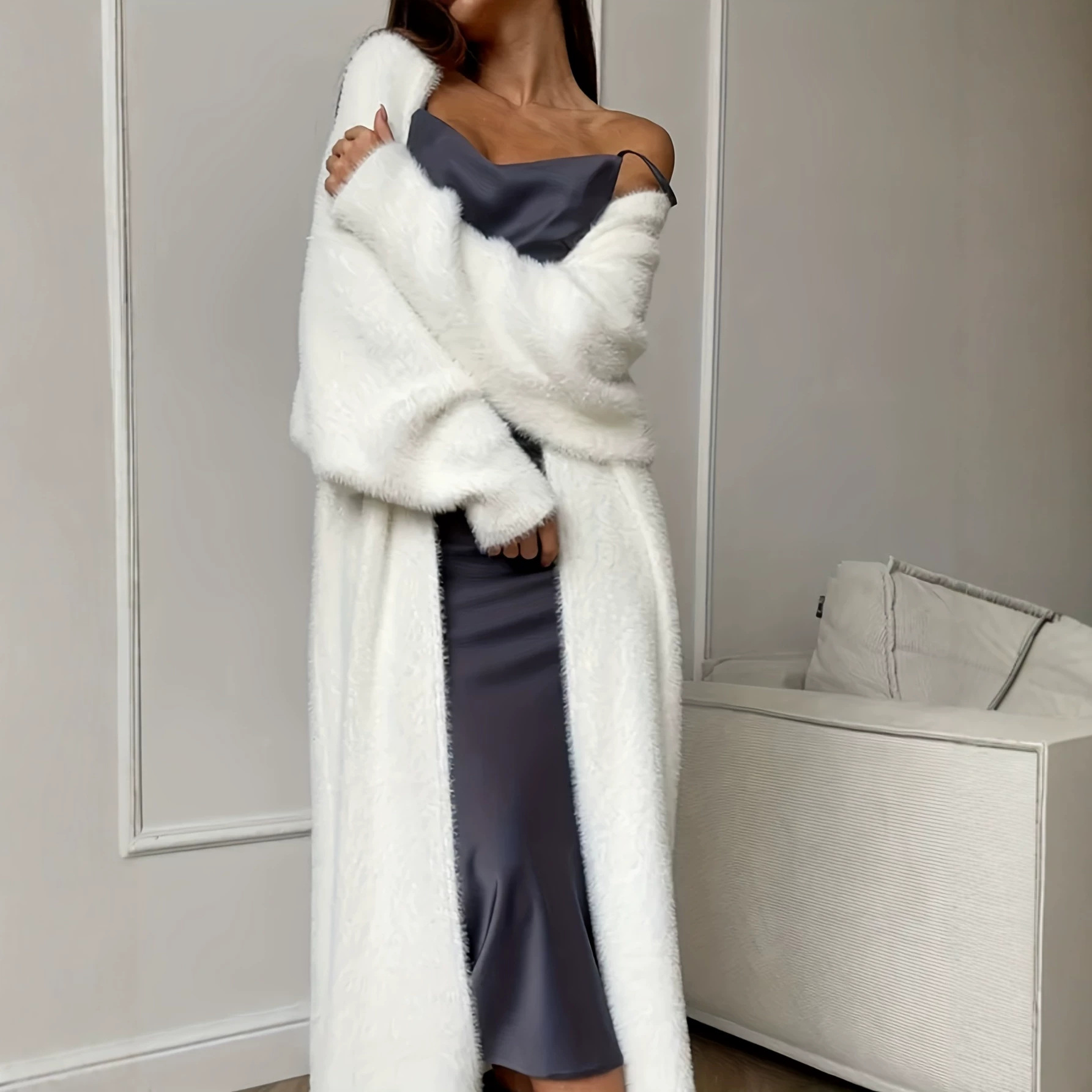 Women's Faux Mink Fur Long Knit Cardigan, Fall Winter Fluffy Open Front Coat, Oversized…