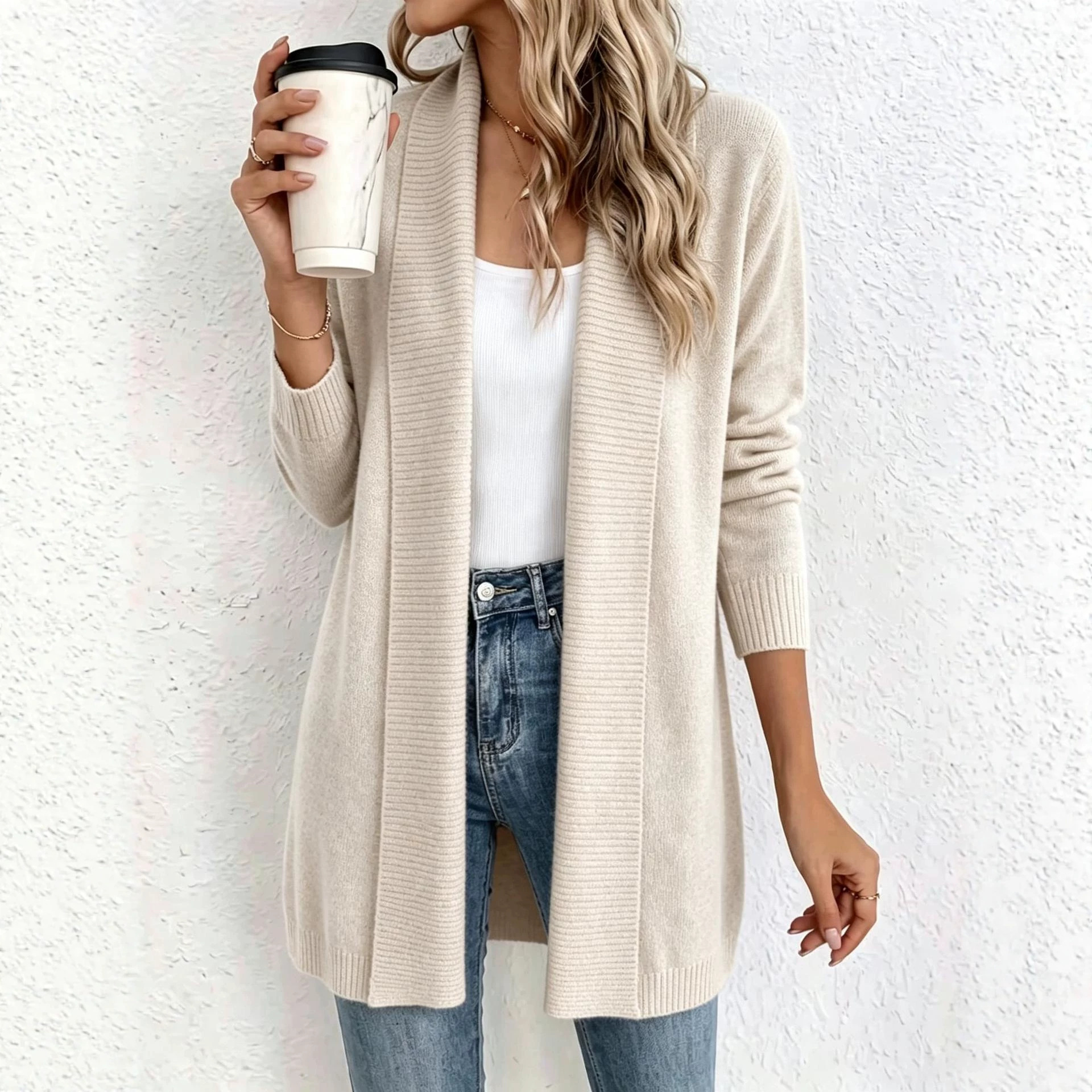 Women's Shawl Collar Long Knit Cardigan, Open Front Long Sleeve Loose Fit Sweater Coat…