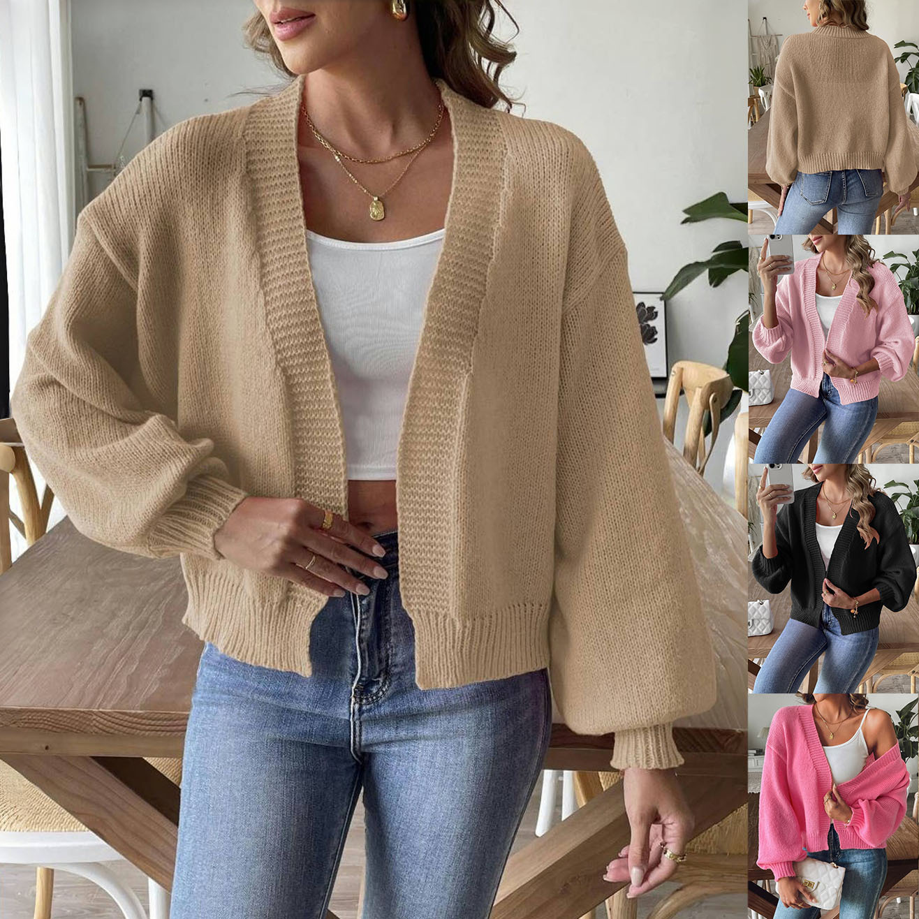 Women's Woolen Cardigan Sweater European And American Clothing Autumn And Winter Lantern…