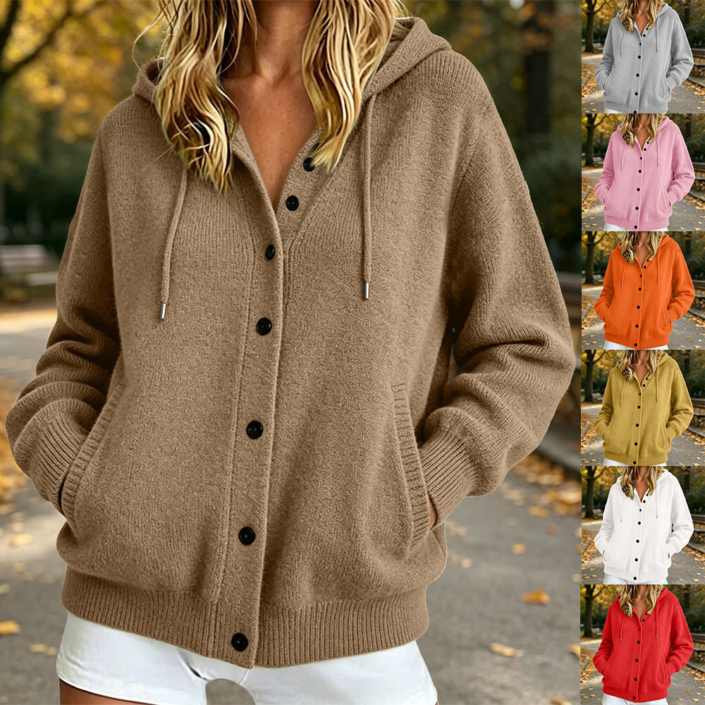 2026Fall WinterNewArrival Women's Single-breasted Hooded Drawstring Loose Fit Casual…