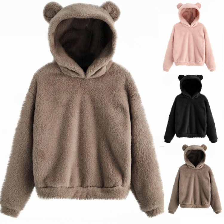 Europe And The United States Autumn And Winter New Fluffy Rabbit Ears Hooded Warm Sweater…