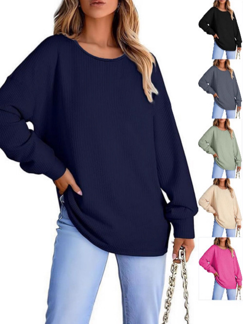 Autumn European And American High-End Simple Comfortable Casual Solid Color Round Neck…
