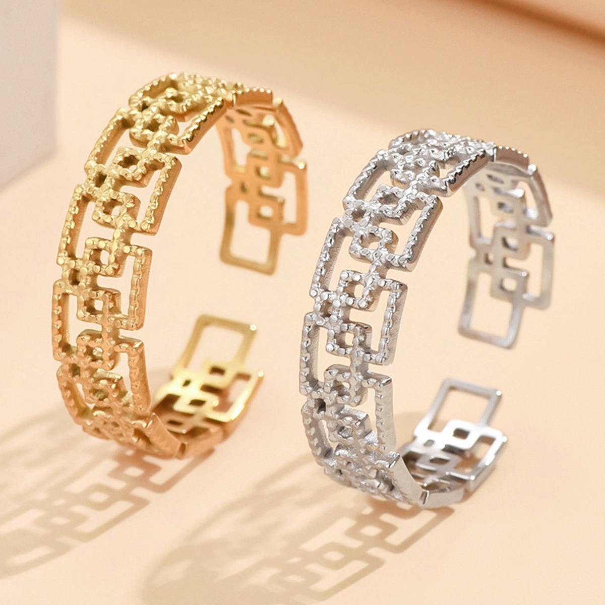 Traditional Chinese Style Openwork Spiral-pattern Stainless Steel Ring