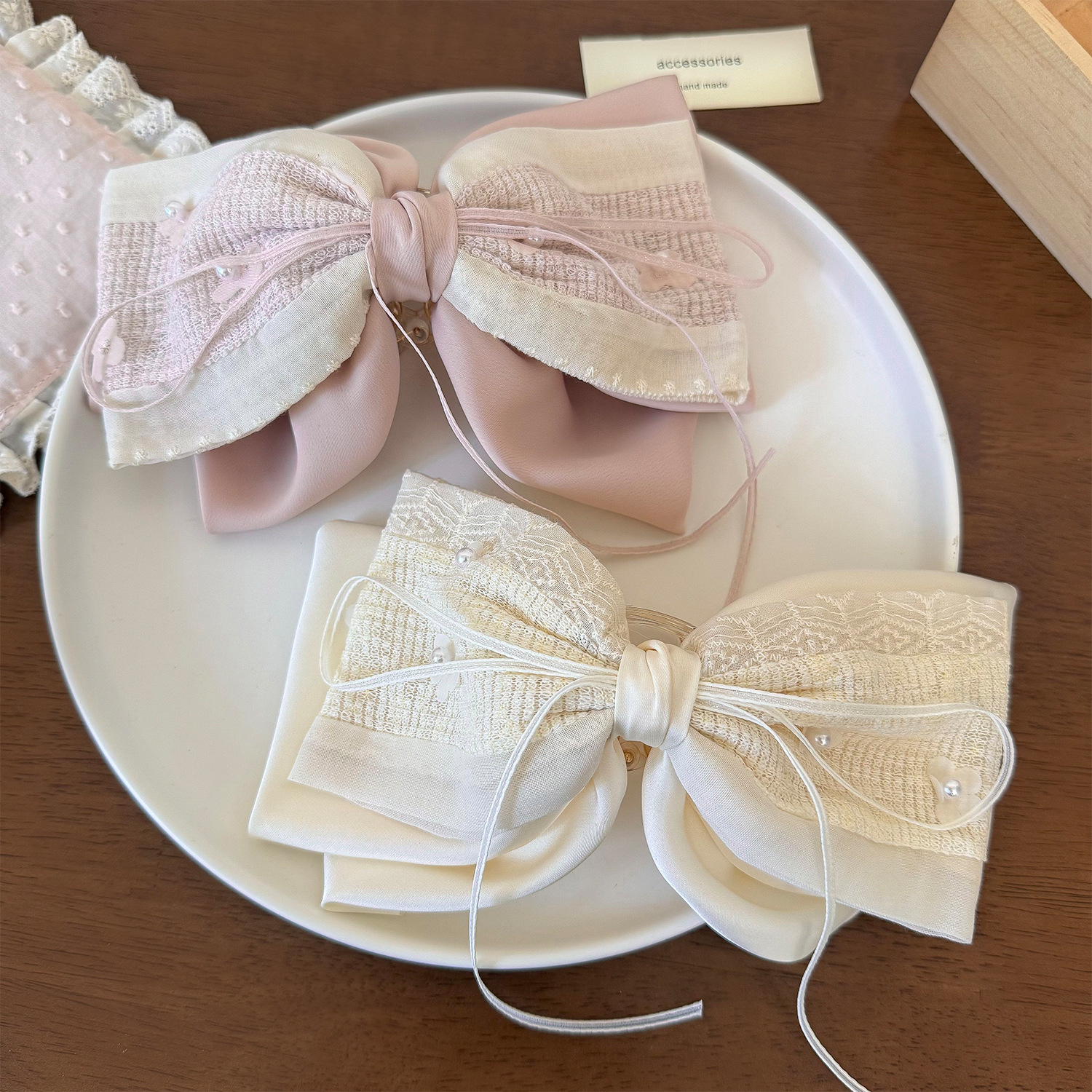 Sweet Lace Fabric Bow Ponytail Clip