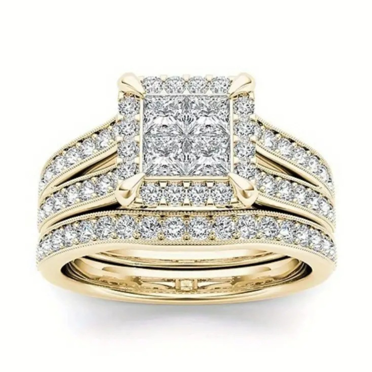 Gold-plated Zircon-inlaid Ring For Women