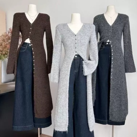 French Retro Knitted Long Sweater Cardigan For High-end Autumn And Winter