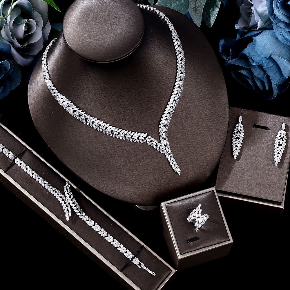 3A Zircon Jewelry Micro Set Full Crystal Necklace And Earrings 4 Piece Set For Weddings…