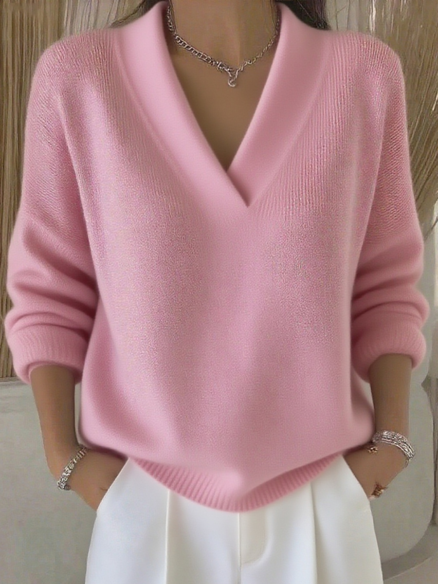 European And American Knitted V Neck Loose Sweater Autumn And Winter New Solid Color…