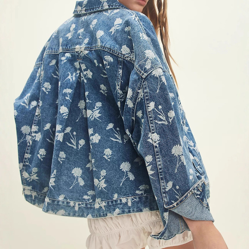 Floral Print Oversized Denim Jacket