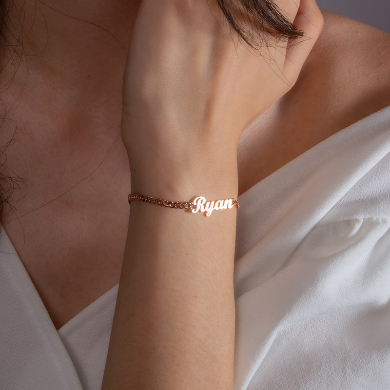Customized Name Bracelet Titanium Steel Gold Plated Cuban Chain