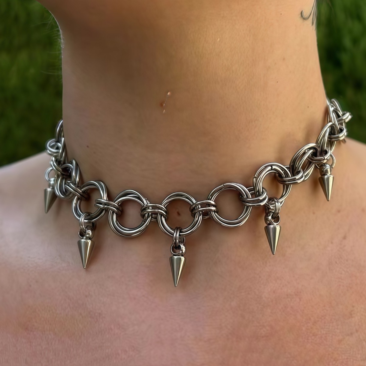 Brass Rivet Pendant Handmade Titanium Steel Necklace