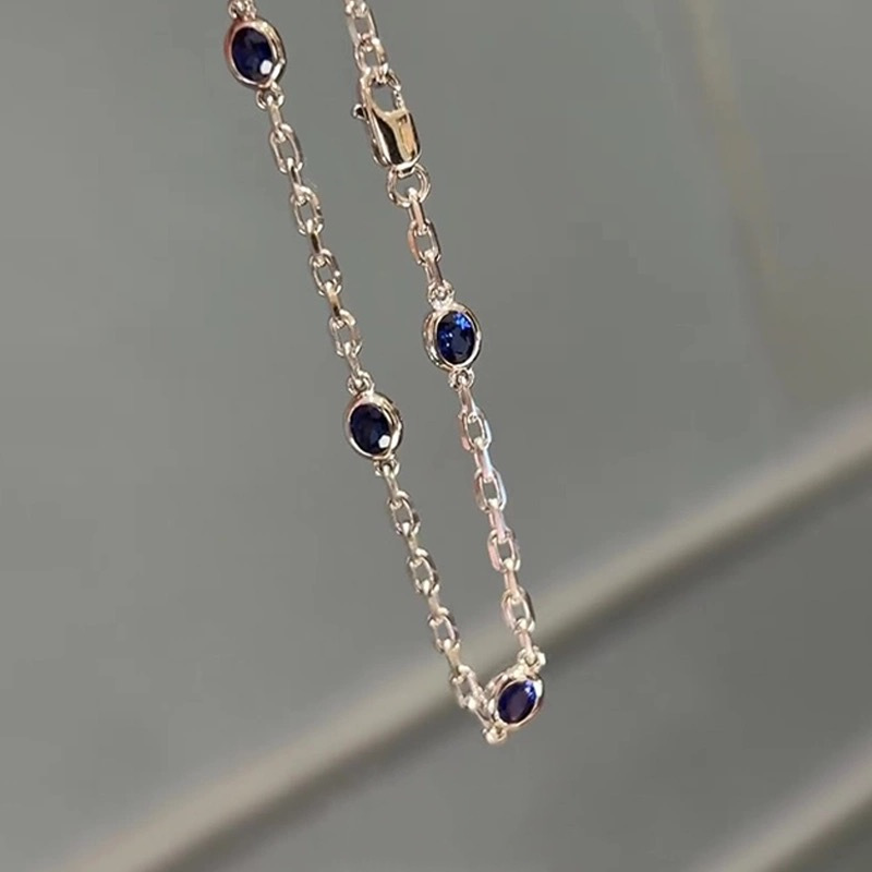 Blue Bubble-cut Diamond Bracelet Versatile For Layering
