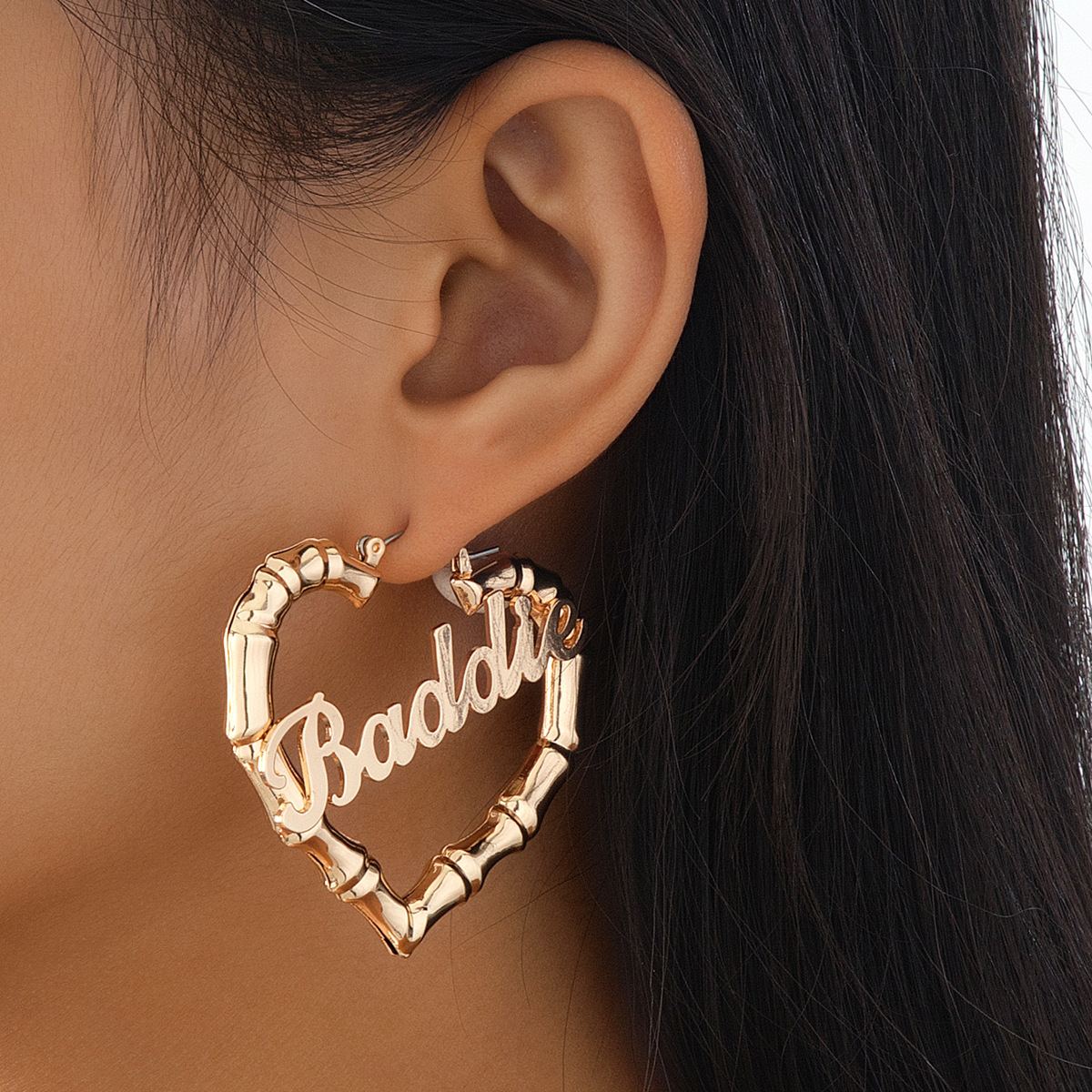 Geometric Heart-shaped Hollow Bamboo-section Earrings For Women