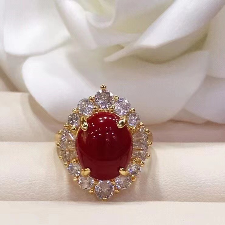 Synthetic Red 18K Coral Ring Women's Korean Style Fashion All-match Personalized…