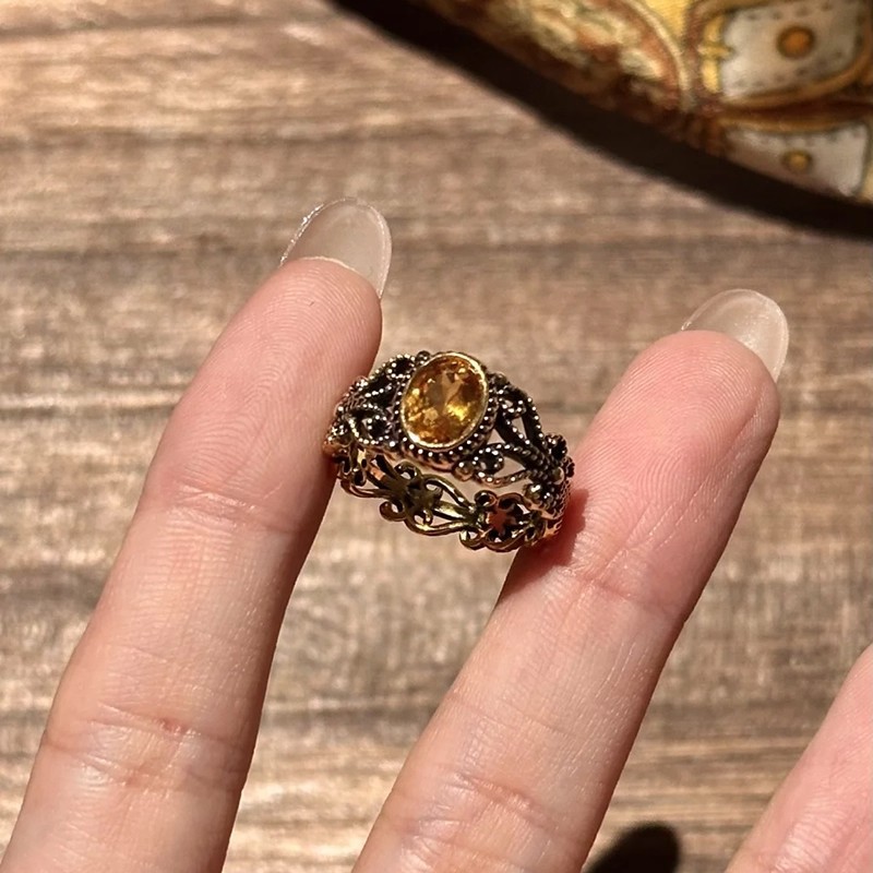 Vintage 18K Gold Plated Olive Green Peridot Crystal Ring For Women - Romantic Sunflower…