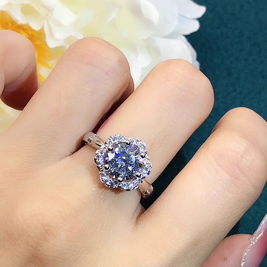 Douyin Live Broadcast 2 Carat Simulated Moissanite Flower Shape Eight Hearts And Eight…