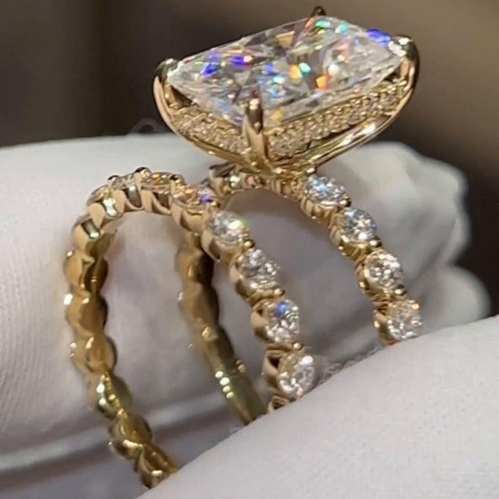 Temu New Luxury Micro-Paved Zircon Ring Set European And American Ladies Fashion Wedding…