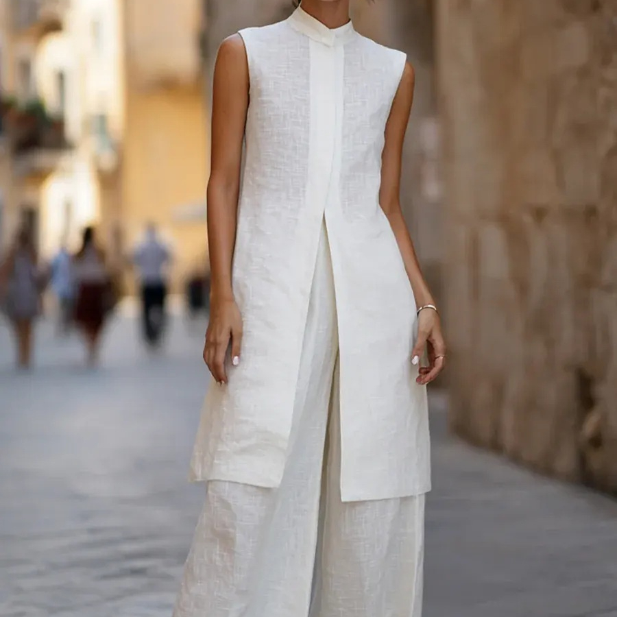 Sleeveless Vest Cotton-linen Shirt Chic Casual Wide-leg Pants