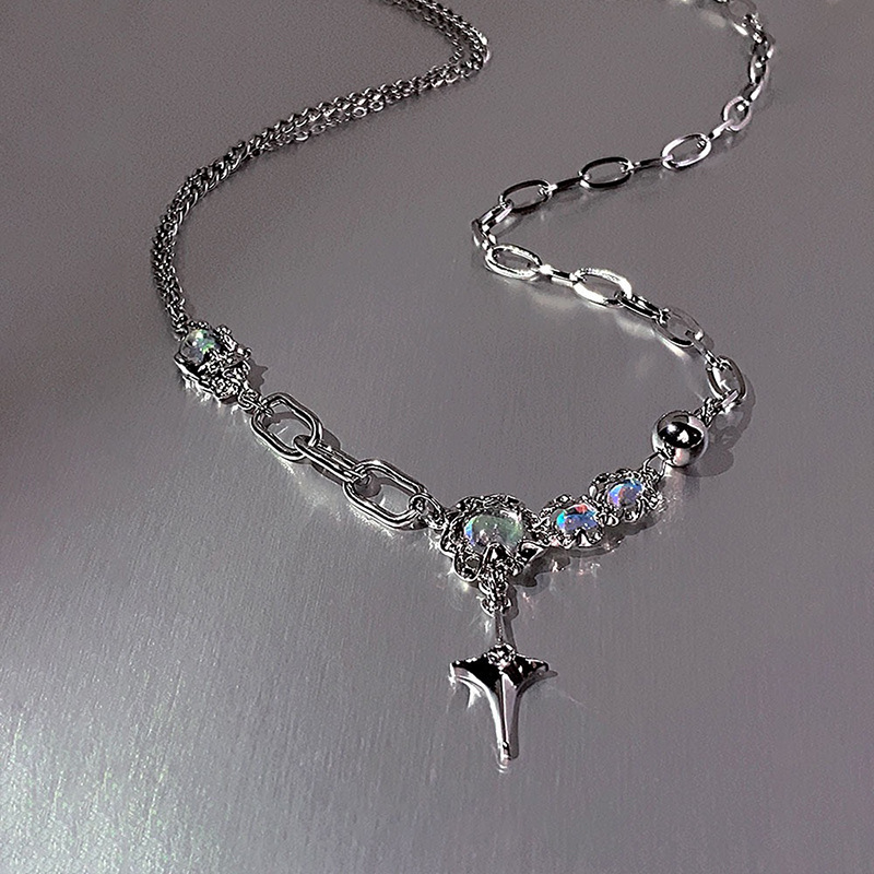 Moonstone Cross Necklace Men's Starburst New Trendyy High-End Women's Silver Versatile…