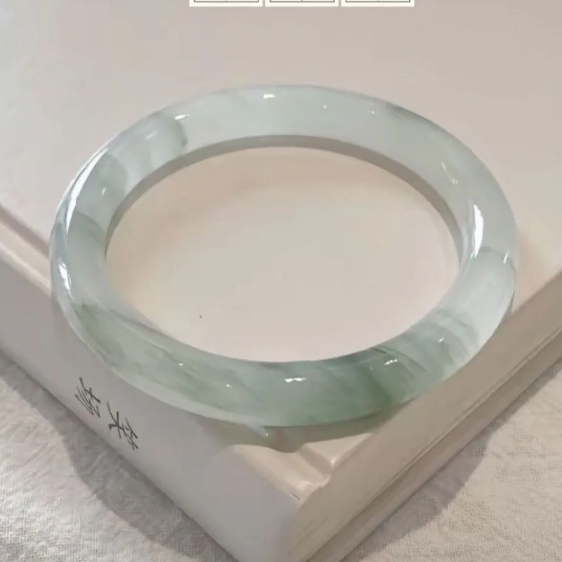 Natural Xinjiang Tianshan Jade Bracelet, Ice Jade Bracelet For Women, Snow Jade With Gold…