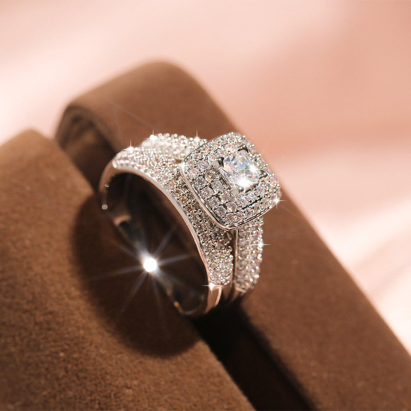 Explosions Ring Full Diamond Micro-inlaid Couple Princess Square Diamond Set Ring…