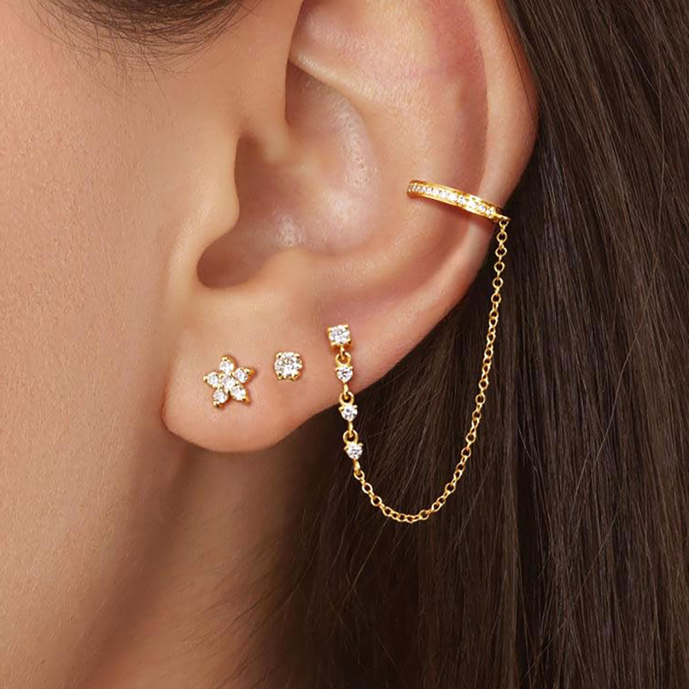 Stainless Steel Zircon Geometric Tassel Earrings