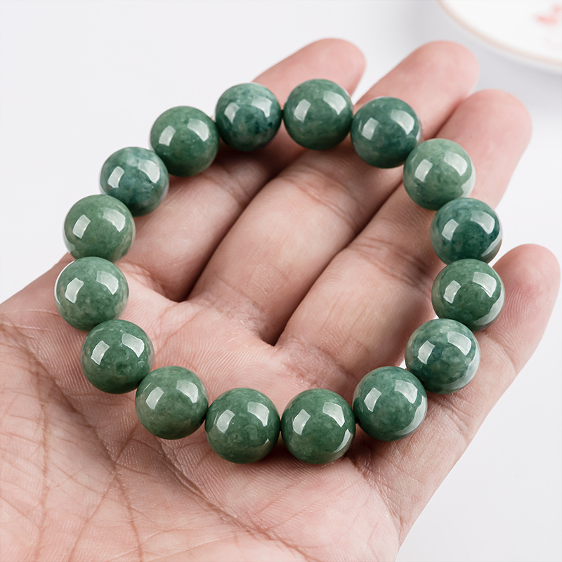 Womens Deep Jadeite Green Round-bead Bracelet