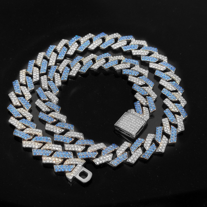 Flip-top, Fully Diamond-encrusted Two-tone Color-blocked Rhombus Necklace