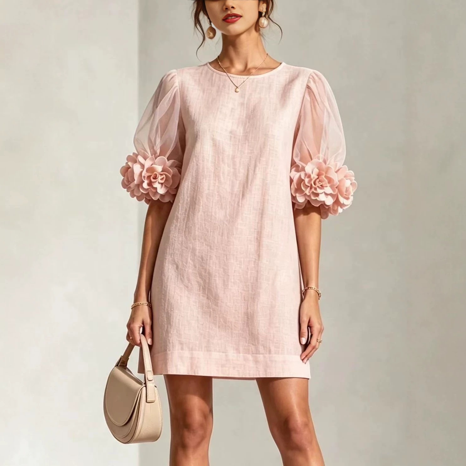 Women's Organza Puff Sleeve Dress - Romantic Sweet Midi Length Party Gown for Summer…