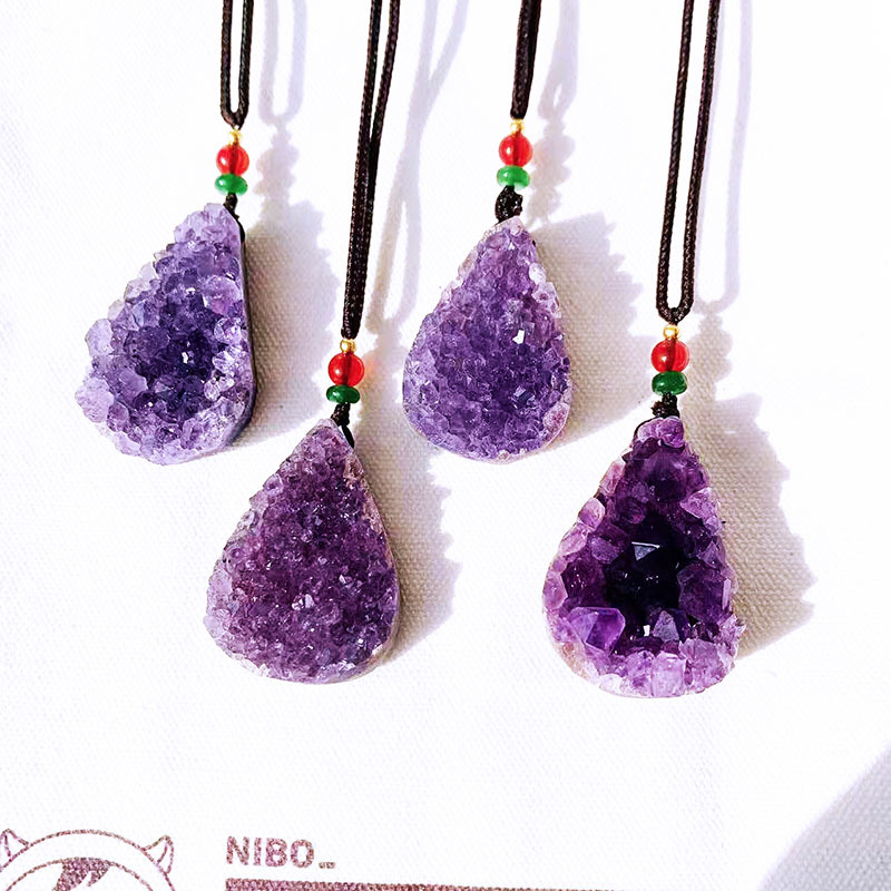 Natural Amethyst Cluster Water Drop Pendant Hand-woven Shaped Amethyst Cluster Necklace…