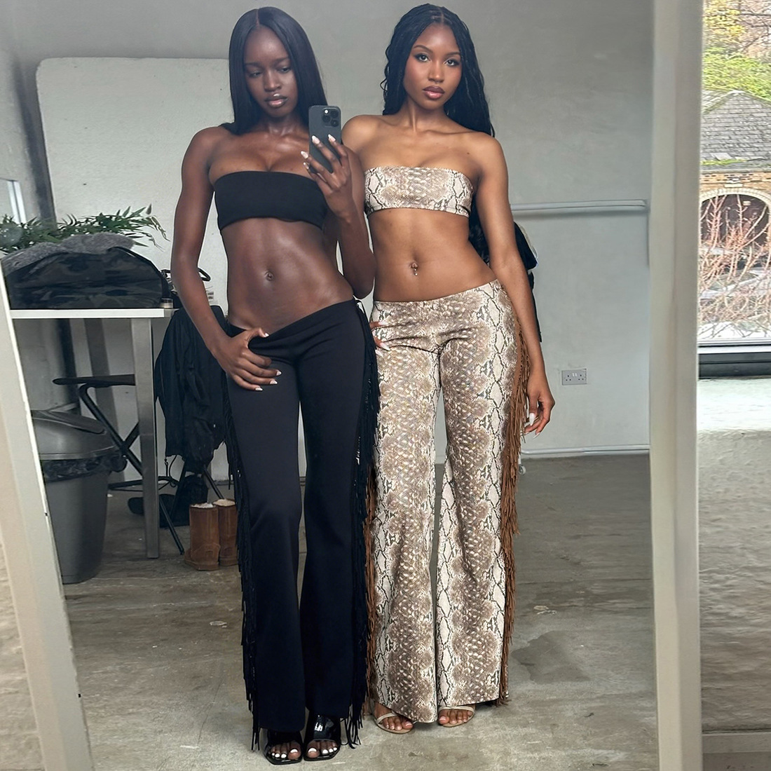 Custom Digital-print Tube Top And High-waisted Leggings Set