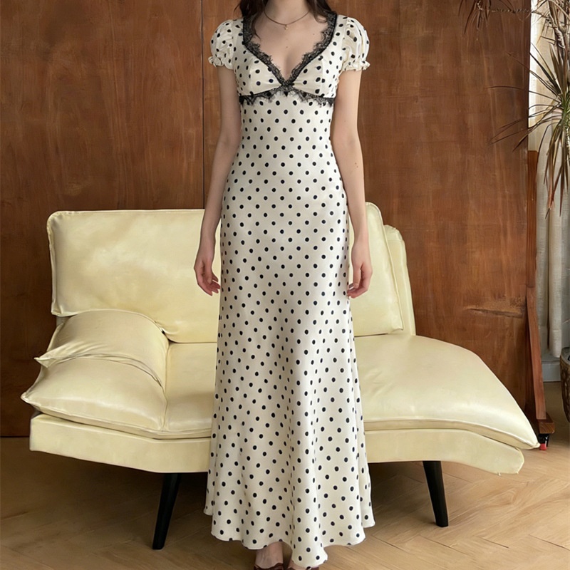 Elegant Polka-dot Sleeveless Lace-trimmed Bodycon Dress
