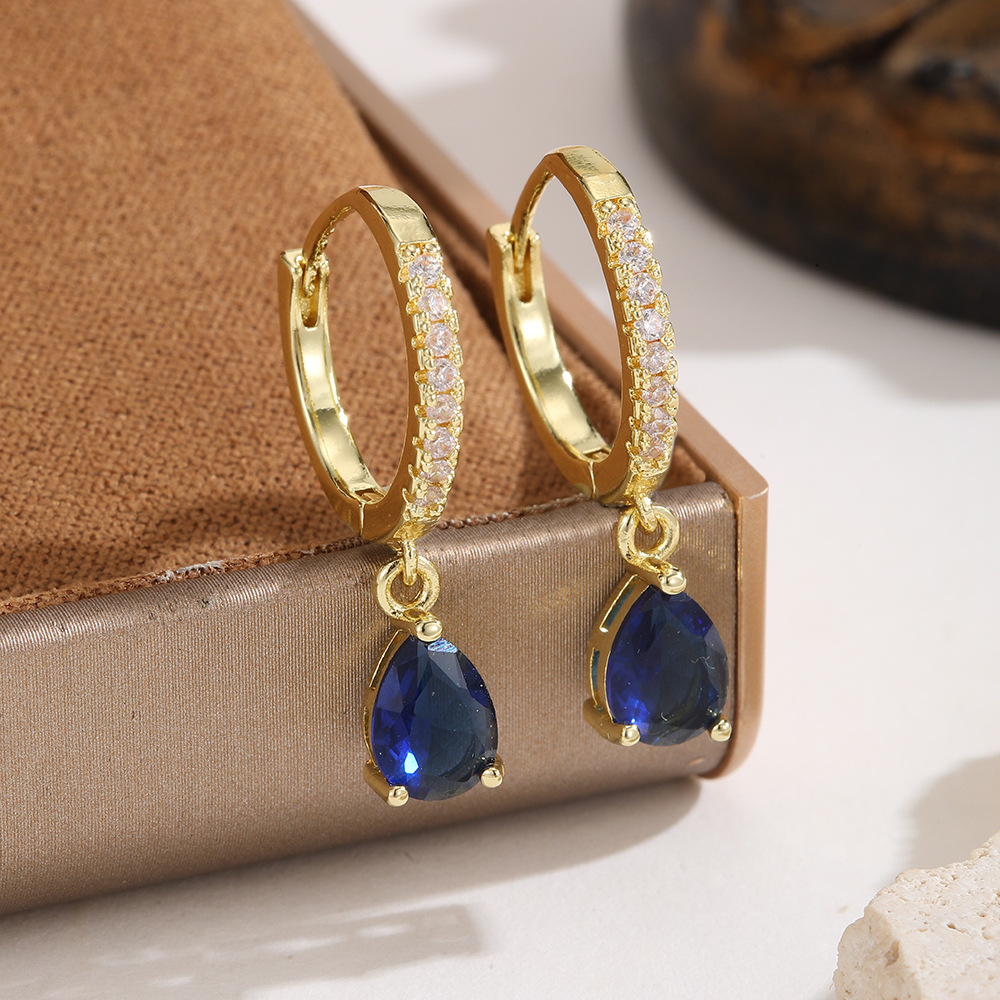 Sapphire Teardrop Womens Gold-plated Vintage Chic Diamond-studded Earrings