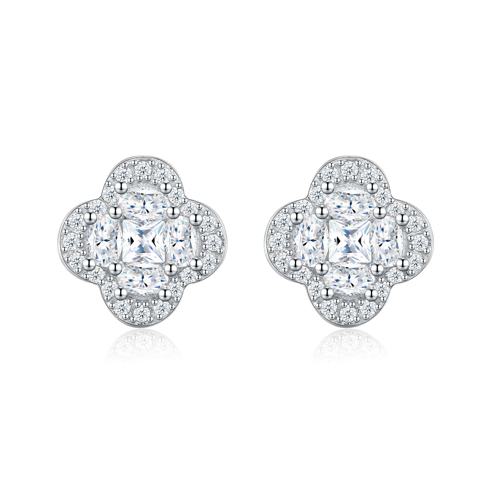 S925 Silver 2.5g Platinum Plated D VVS1 Moissanite Flower Cluster Stud Earrings, Pair…