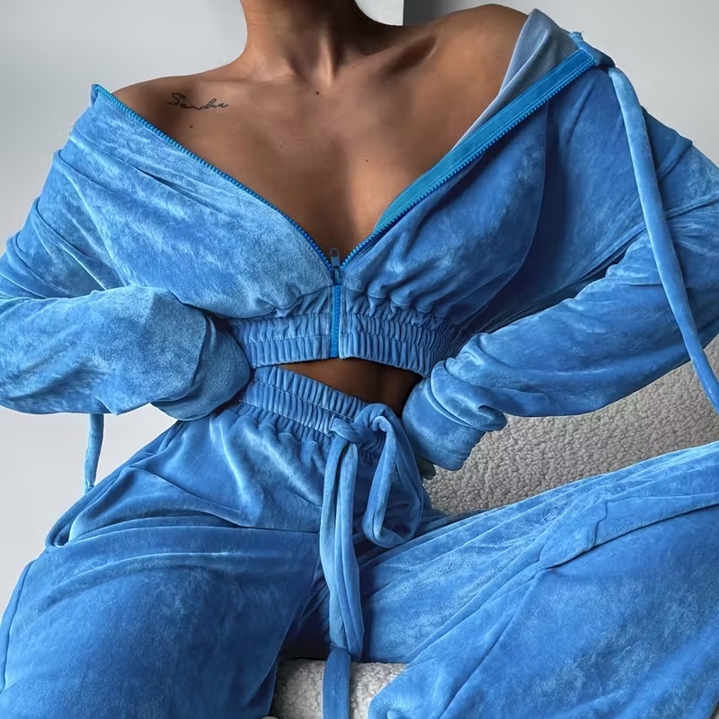 Women's Casual Fashion Solid-Color Velvet Suit