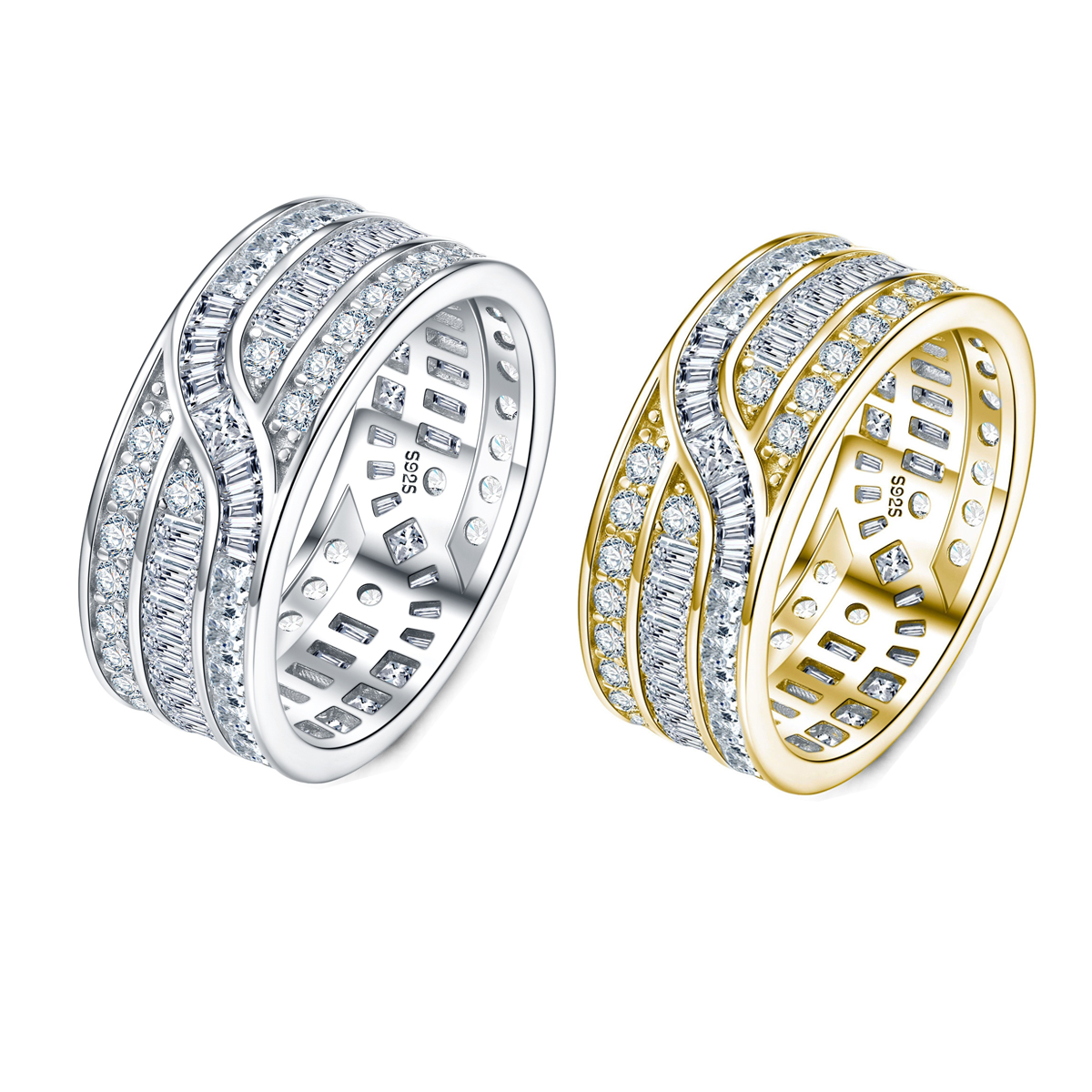 S925 Silver 4.5g Wide Moissanite Eternity Band, Baguette & Round D VVS1, GRA Certified US…
