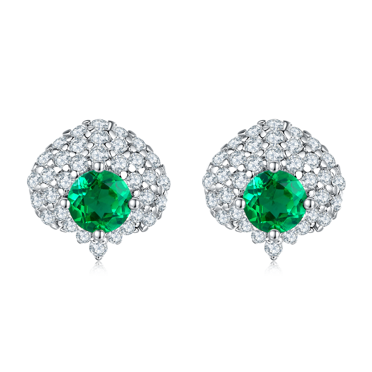 S925 Silver 1.8g Lab-Created Emerald Earrings, 0.6ct 4mm Cluster Studs, 1 Pair
