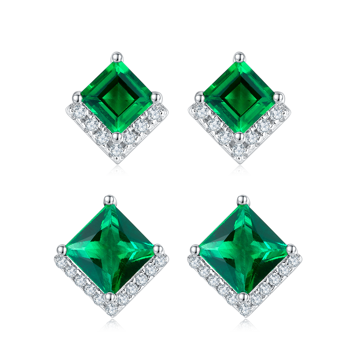 S925 Silver Platinum Plated Lab-Created Emerald Earrings, 0.3&2.5ct Princess Cut Studs…