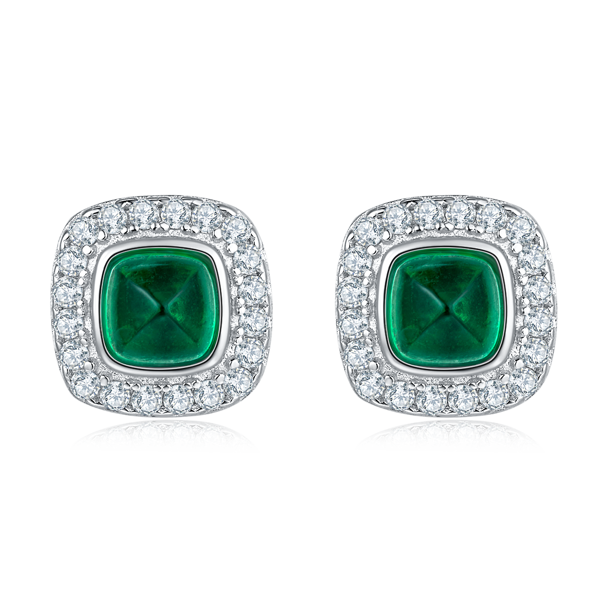 S925 Silver 1.4g Lab-Created Emerald Stud Earrings, 0.79ct 4mm Halo, 1 Pair