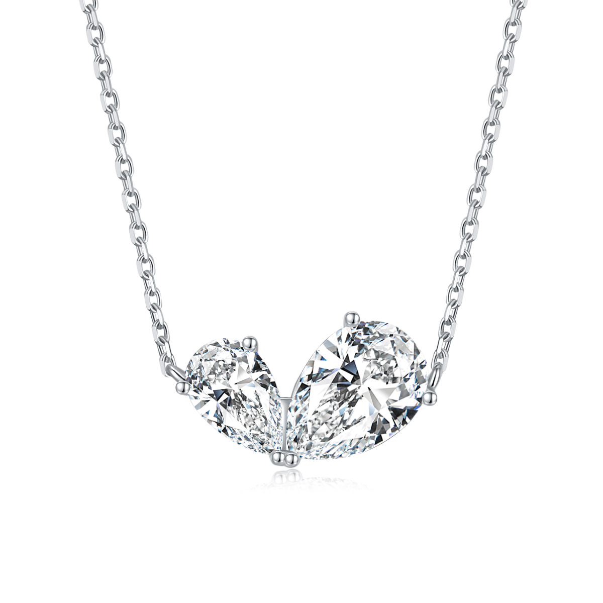 S925 Silver 3g Two Stone Pear Moissanite Necklace, 10x7mm & 8x5mm D VVS1, GRA 42&3cm