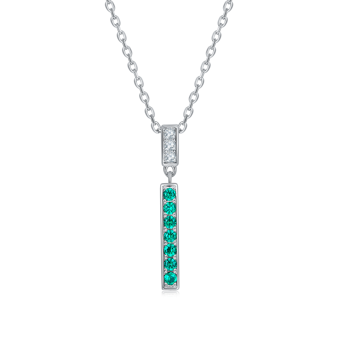 S925 Silver 3g Lab-Created Emerald Bar Necklace, 1.8mm Stones 42&3cm, D VVS1 Moissanite…