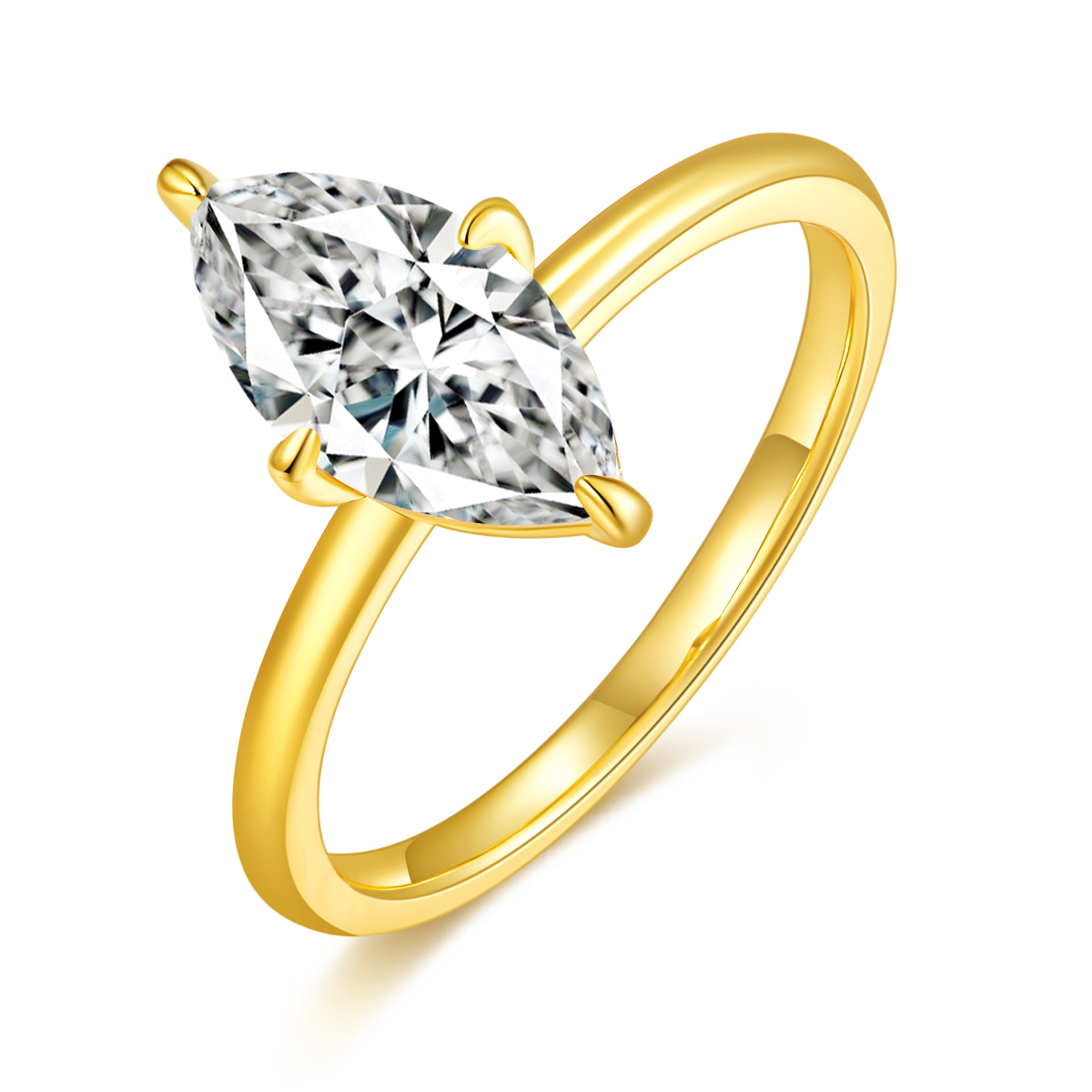 S925 Silver 2.0g Gold Plated 2.0ct Marquise Moissanite Ring, 2x6mm D VVS1, GRA Certified…