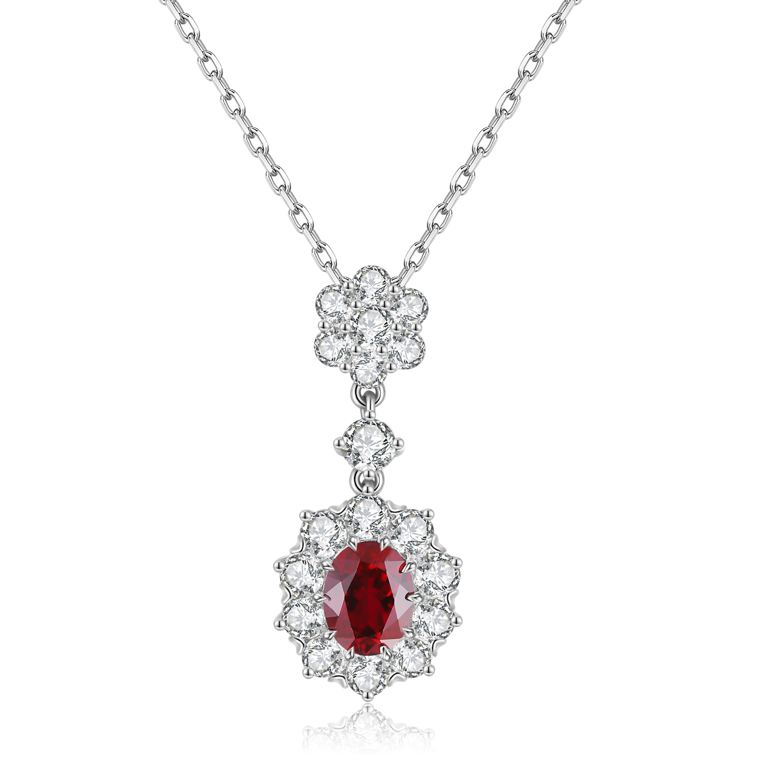S925 Silver 6.3g Lab-Created Gemstone Necklace, 9x7mm Pendant, 5 Colors, 40&5cm