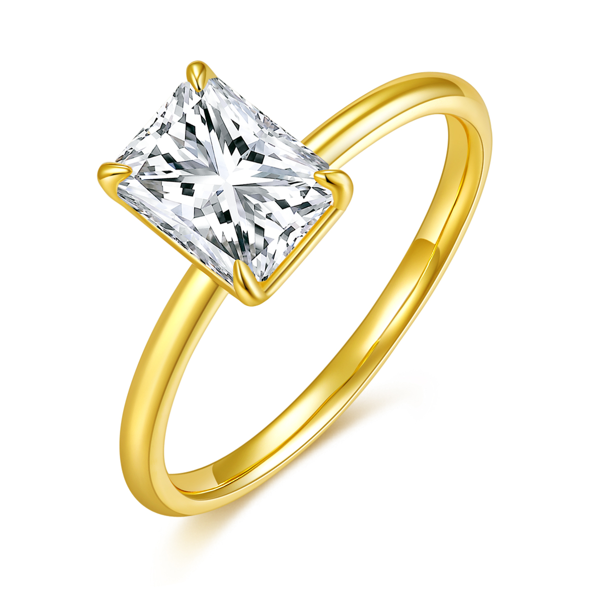 S925 Silver 2.0g Gold Plated 2ct Moissanite Ring, 8x6mm D VVS1 Radiant Cut, GRA Certified…